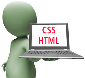 Mand med pc og teksten CSS HTML