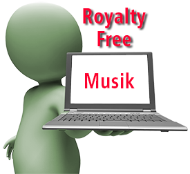 Mand med pc og teksten Royalty free musik