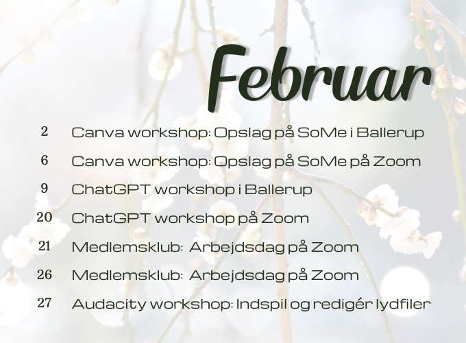 Workshop kalender for februar 24