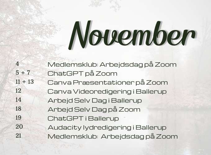 Workshop kalender for november 24