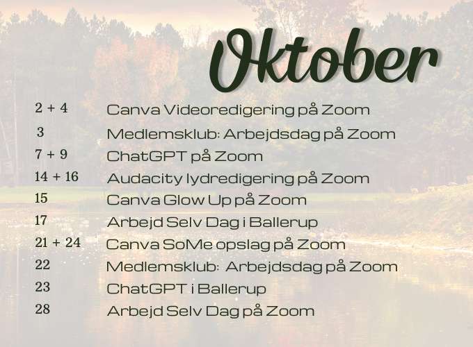 Workshop kalender for oktober 2024