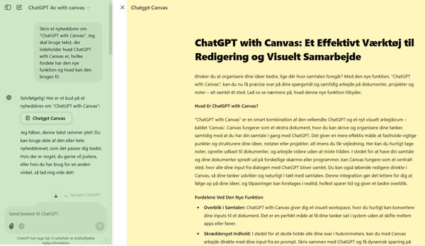 ChatGPT with Canvas - sådan ser skærmen ud