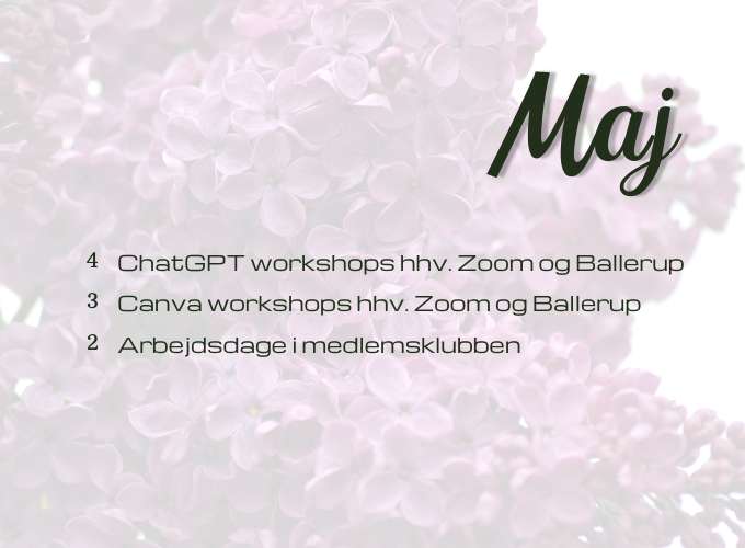 Maj måneds workshop kalender