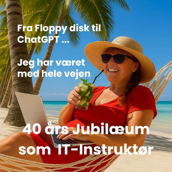 40 års jubilæum som IT-instruktør. Mig, der ligger i en hængekøje med bærbar og Mojito