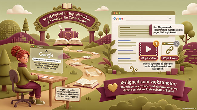 Mit Google resultat på søgning om at komme på NotebookLM kursus. Nr. 1 på AI oversigten.
