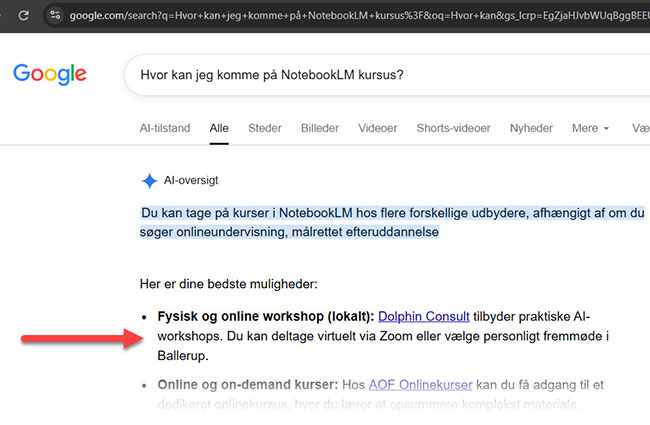Min NotebookLM placering i Google