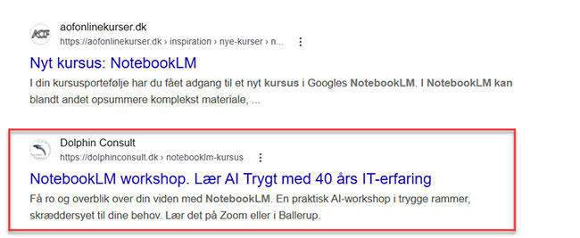 Min NotebookLM placering i Google