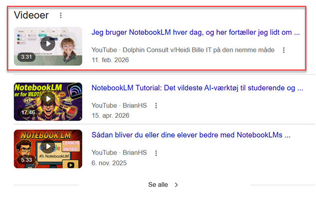 Min NotebookLM placering i Google