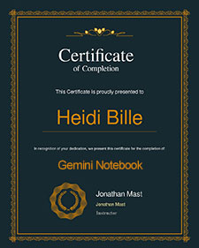 Gemini Notebook Certifikat til Heidi Bille